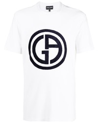 T-shirt girocollo stampata bianca e nera di Giorgio Armani