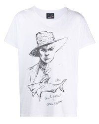 T-shirt girocollo stampata bianca e nera di Greg Lauren