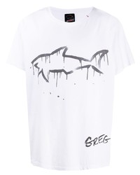 T-shirt girocollo stampata bianca e nera di Greg Lauren X Paul & Shark