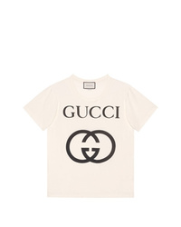 T-shirt girocollo stampata bianca e nera di Gucci