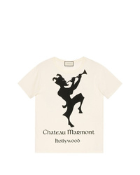 T-shirt girocollo stampata bianca e nera di Gucci