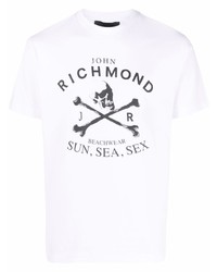 T-shirt girocollo stampata bianca e nera di John Richmond