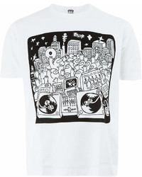 T-shirt girocollo stampata bianca e nera di Junya Watanabe