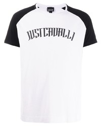 T-shirt girocollo stampata bianca e nera di Just Cavalli