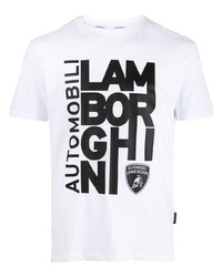 T-shirt girocollo stampata bianca e nera di Lamborghini