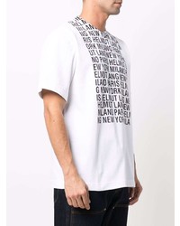 T-shirt girocollo stampata bianca e nera di Helmut Lang
