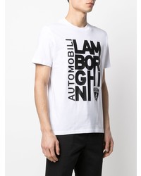 T-shirt girocollo stampata bianca e nera di Lamborghini