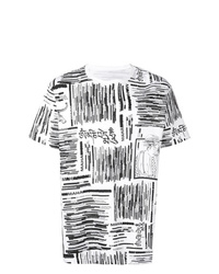 T-shirt girocollo stampata bianca e nera di Maharishi
