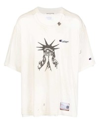 T-shirt girocollo stampata bianca e nera di Maison Mihara Yasuhiro