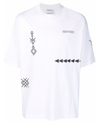 T-shirt girocollo stampata bianca e nera di Marcelo Burlon County of Milan