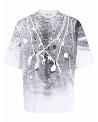 T-shirt girocollo stampata bianca e nera di Marni