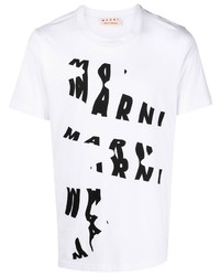 T-shirt girocollo stampata bianca e nera di Marni