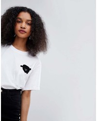 T-shirt girocollo stampata bianca e nera di Monki