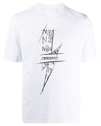 T-shirt girocollo stampata bianca e nera di Neil Barrett