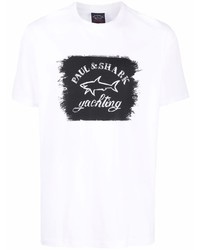 T-shirt girocollo stampata bianca e nera di Paul & Shark