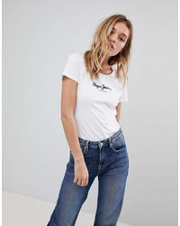 T-shirt girocollo stampata bianca e nera di Pepe Jeans