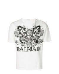 T-shirt girocollo stampata bianca e nera di Pierre Balmain