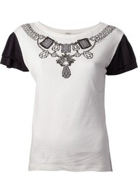 T-shirt girocollo stampata bianca e nera di Pinko