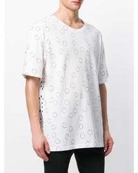 T-shirt girocollo stampata bianca e nera di Ann Demeulemeester