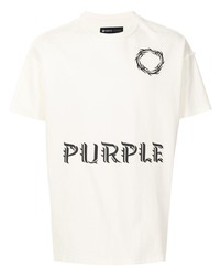 T-shirt girocollo stampata bianca e nera di purple brand