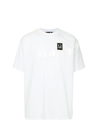 T-shirt girocollo stampata bianca e nera di Raf Simons X Fred Perry