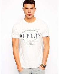 T-shirt girocollo stampata bianca e nera di Replay