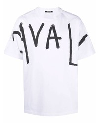 T-shirt girocollo stampata bianca e nera di Roberto Cavalli