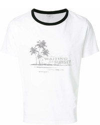 T-shirt girocollo stampata bianca e nera di Saint Laurent