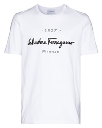 T-shirt girocollo stampata bianca e nera di Salvatore Ferragamo