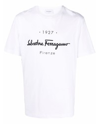 T-shirt girocollo stampata bianca e nera di Salvatore Ferragamo