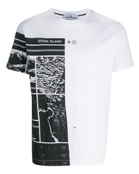 T-shirt girocollo stampata bianca e nera di Stone Island