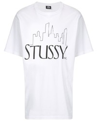 T-shirt girocollo stampata bianca e nera di Stussy
