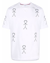 T-shirt girocollo stampata bianca e nera di Thom Browne