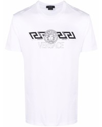 T-shirt girocollo stampata bianca e nera di Versace