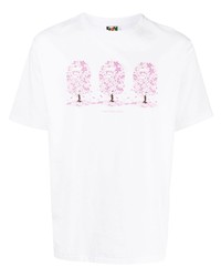 T-shirt girocollo stampata bianca e rosa di A Bathing Ape