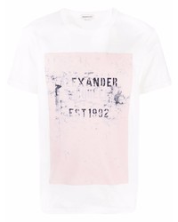 T-shirt girocollo stampata bianca e rosa di Alexander McQueen
