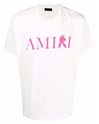 T-shirt girocollo stampata bianca e rosa di Amiri