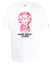 T-shirt girocollo stampata bianca e rosa di *BABY MILO® STORE BY *A BATHING APE®
