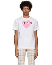 T-shirt girocollo stampata bianca e rosa di Comme Des Garcons Play
