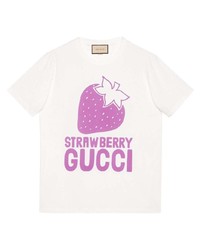 T-shirt girocollo stampata bianca e rosa di Gucci