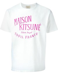 T-shirt girocollo stampata bianca e rosa di Kitsune