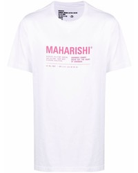 T-shirt girocollo stampata bianca e rosa di Maharishi