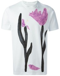 T-shirt girocollo stampata bianca e rosa di Marni
