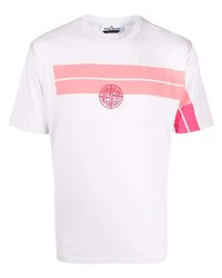 T-shirt girocollo stampata bianca e rosa di Stone Island