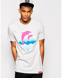 T-shirt girocollo stampata bianca e rosa