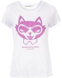 T-shirt girocollo stampata bianca e rosa di Undercover
