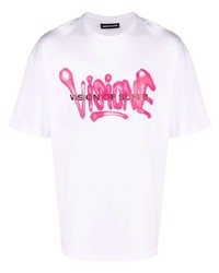 T-shirt girocollo stampata bianca e rosa di Vision Of Super