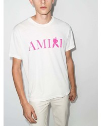 T-shirt girocollo stampata bianca e rosa di Amiri
