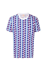 T-shirt girocollo stampata bianca e rossa e blu scuro di Champion