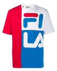 T-shirt girocollo stampata bianca e rossa e blu scuro di Fila